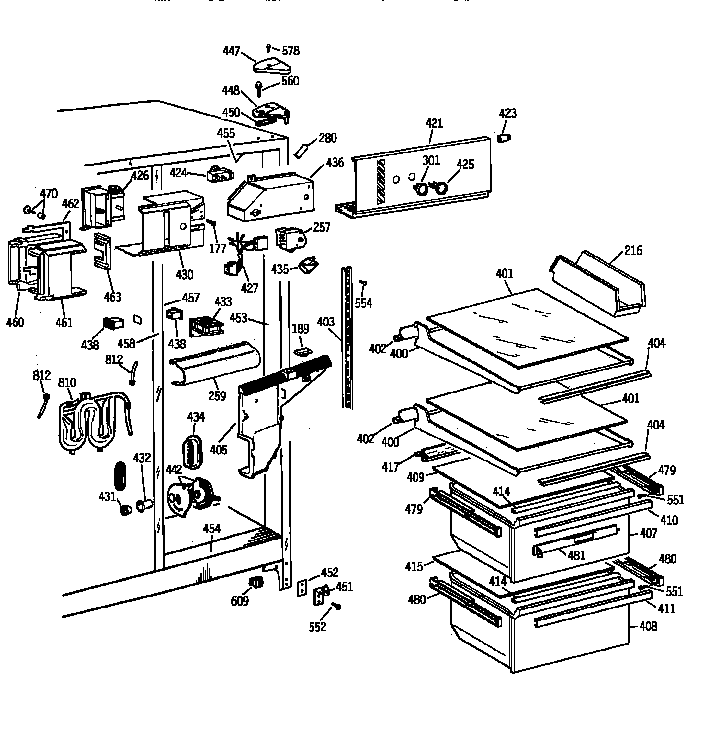 GE MSG25GRZBWW fresh food section diagram