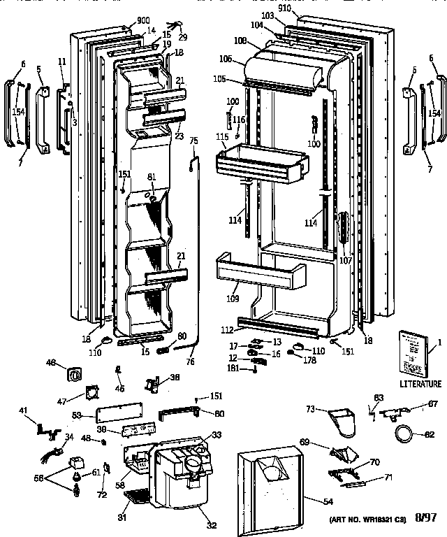 GE MSX25DRZBWW doors diagram