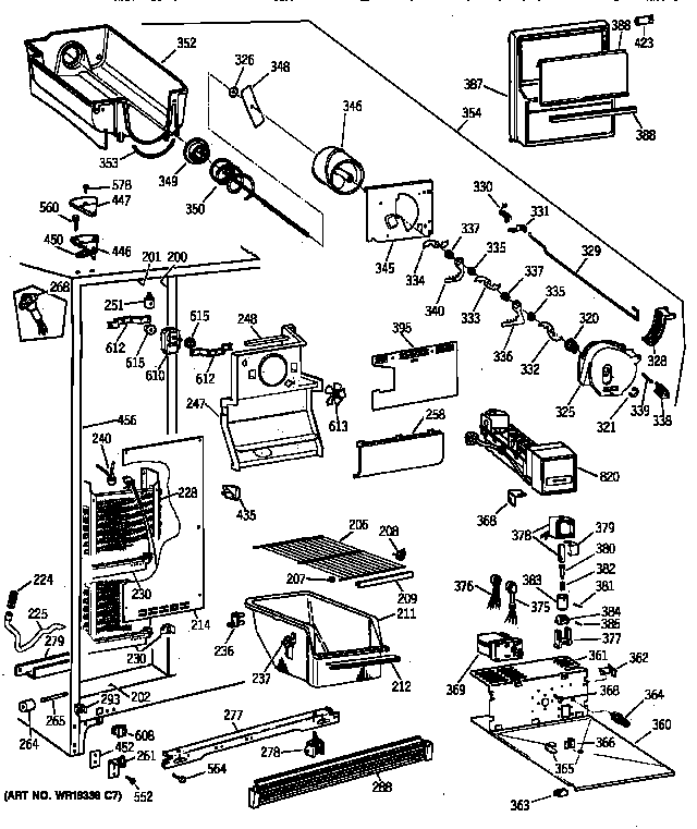 GE MSX25DRZBWW freezer section diagram