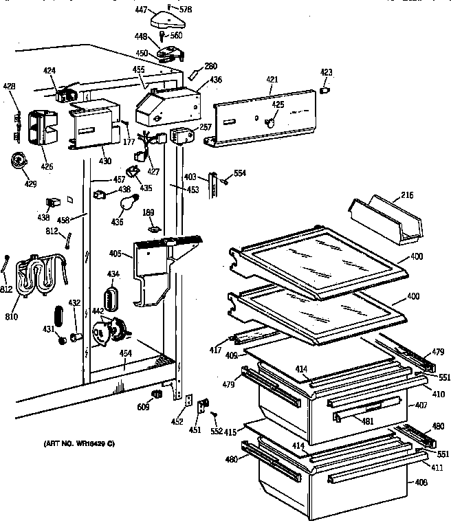 GE MSX25DRZBWW fresh food section diagram