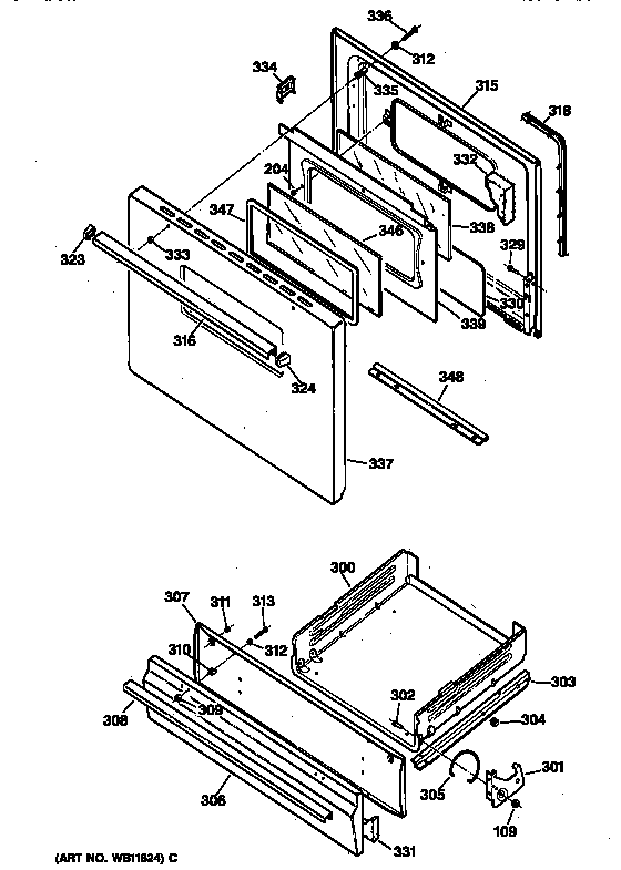 Kenmore 36271678890 door & drawer parts diagram