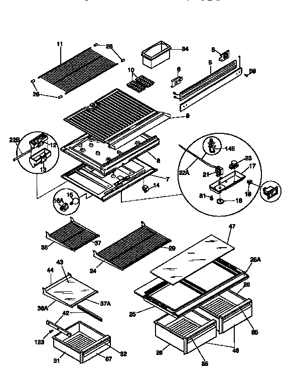 Kenmore 2539368402 shelves and accessories diagram