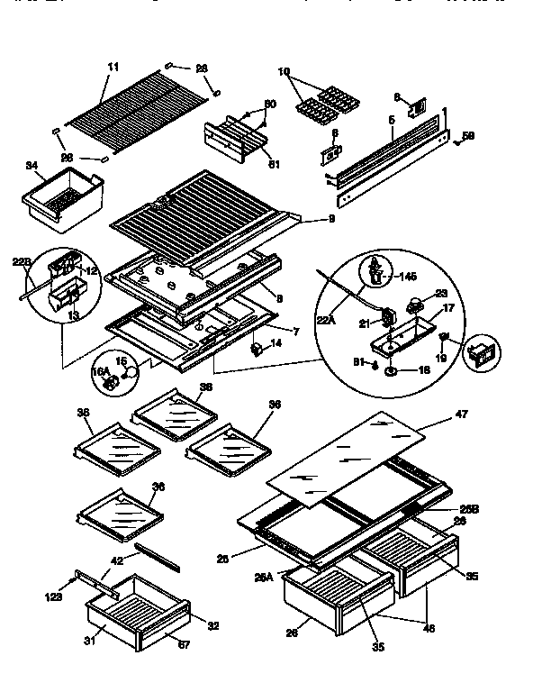 Kenmore 2539668422 shelves and accessories diagram