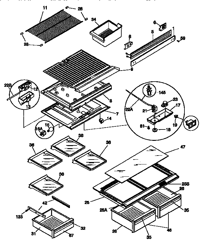 Kenmore 25376847791 shelves and accessories diagram