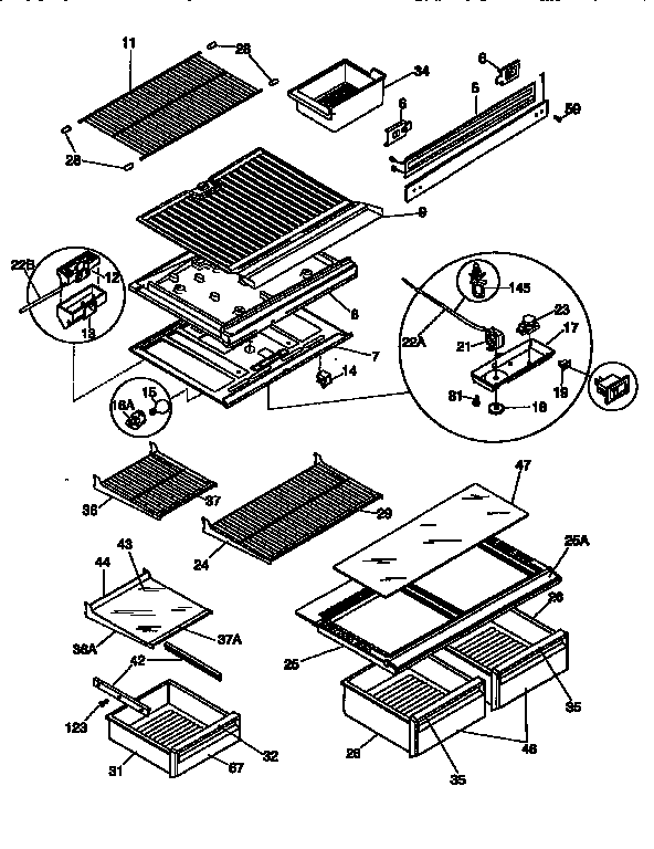Kenmore 2539368723 shelves and accessories diagram