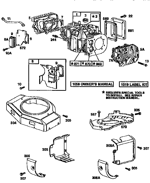 Craftsman 917250270 cylinder assembly and blower housing diagram