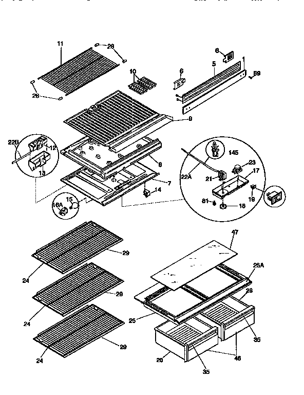 Kenmore 2539366444 shelves and accessories diagram