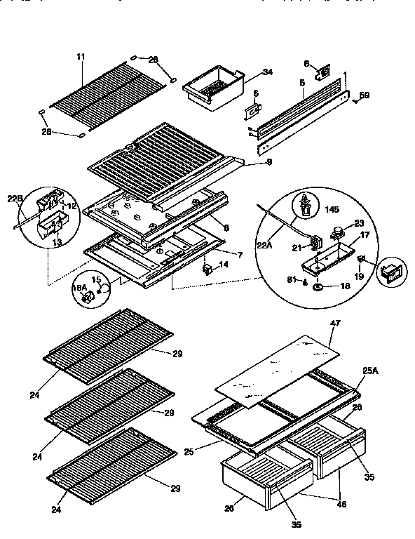 Kenmore 2539366746 shelves and accessories diagram