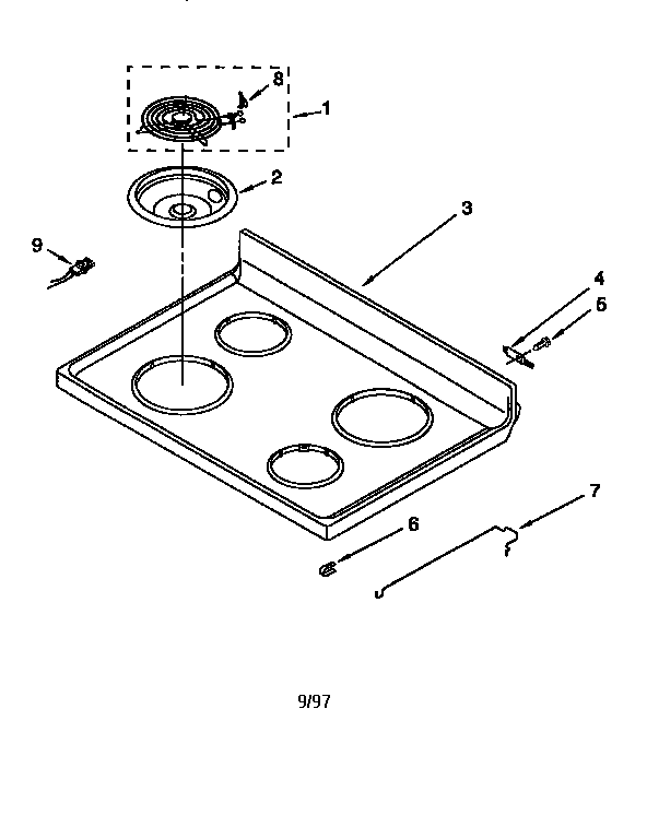 Whirlpool RF360BXEQ0 cooktop diagram