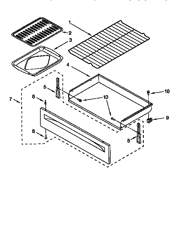 Whirlpool RF360BXEQ0 drawer and broiler diagram