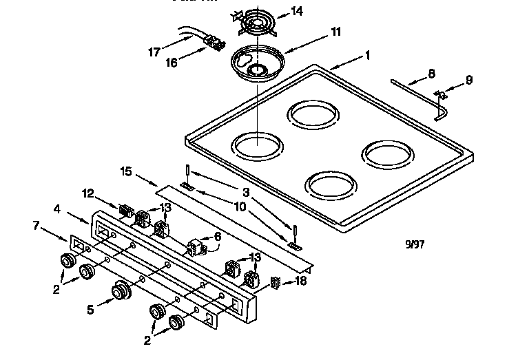 Whirlpool RF3010XEW0 cooktop diagram