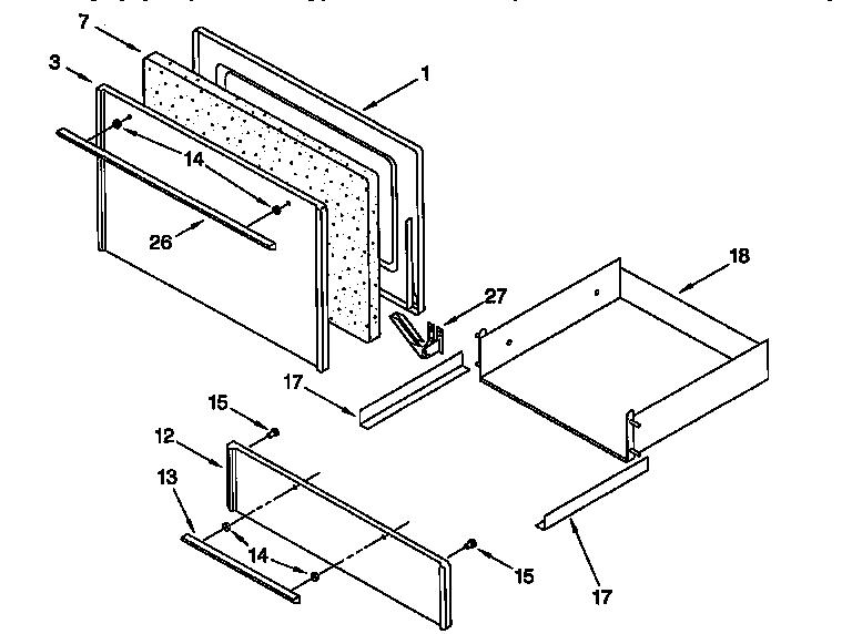 Whirlpool RF3010XEW0 oven door diagram