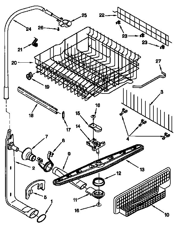 Kenmore 66515955791 upper dishrack and water feed diagram