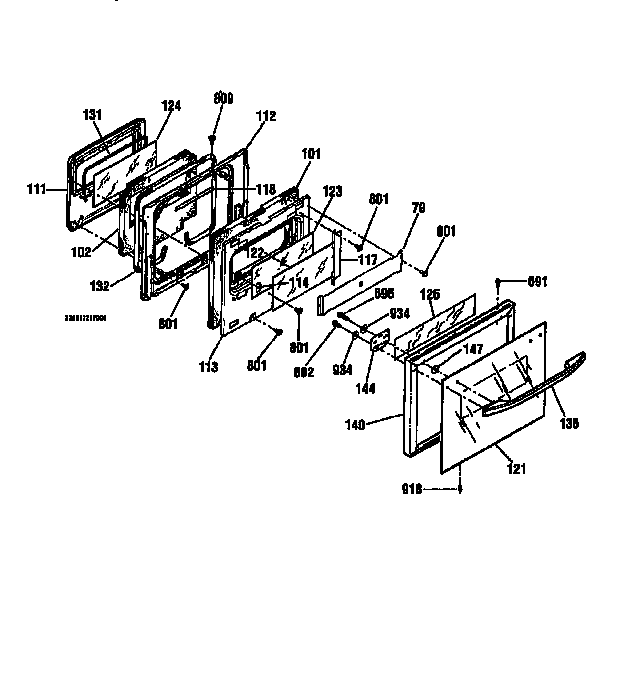 Kenmore 91141369791 upper door section diagram