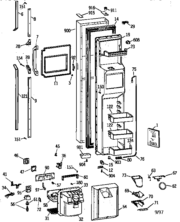 GE TPX24PBZABB freezer door diagram