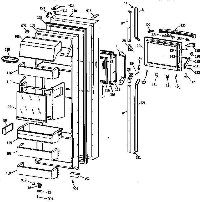 GE TPX24PBZABB fresh food door diagram