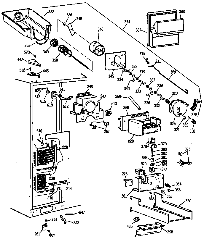 GE TPX24PBZABB freezer section diagram