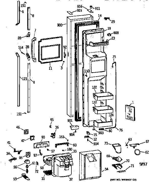 GE TPG24PFZAWW freezer door diagram