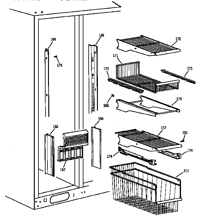 GE TPG24PFZAWW freezer shelves diagram