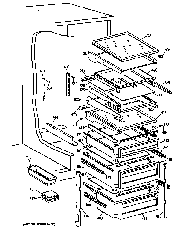 GE TPG24PFZAWW fresh food shelves diagram
