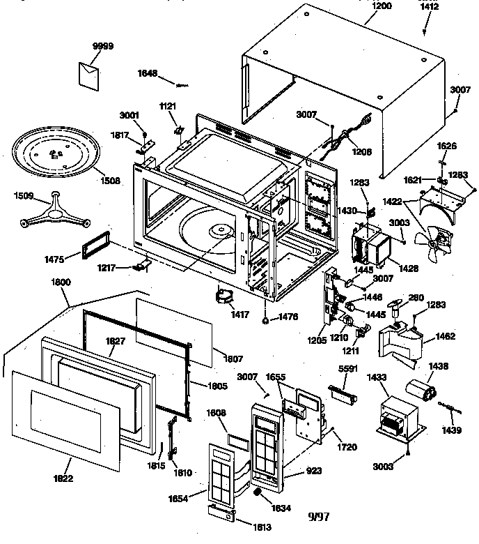 GE JE740GW03 microwave parts diagram