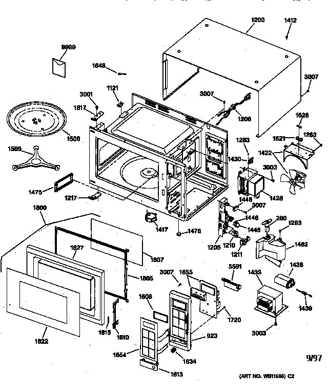 GE JE740WW03 microwave parts diagram