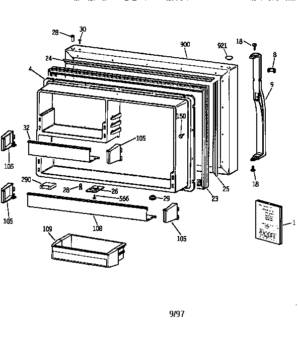 Kenmore 36378287890 freezer door diagram
