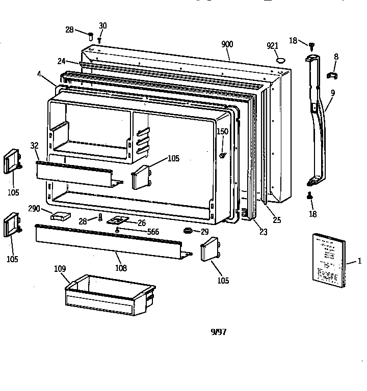 Kenmore 36368292890 freezer door diagram