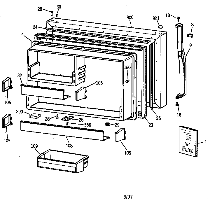Kenmore 36378597892 freezer door diagram