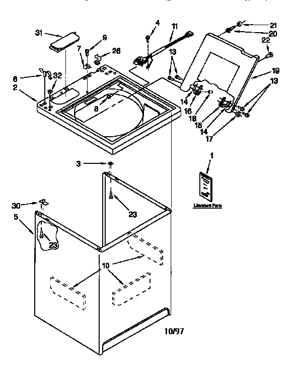Kenmore 11026952690 top and cabinet diagram