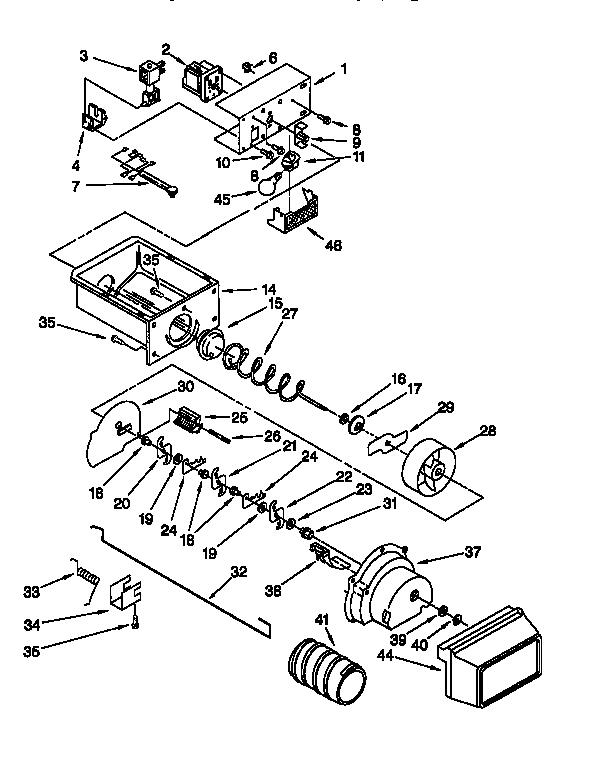 Whirlpool ED27PQXEN01 motor and ice container diagram