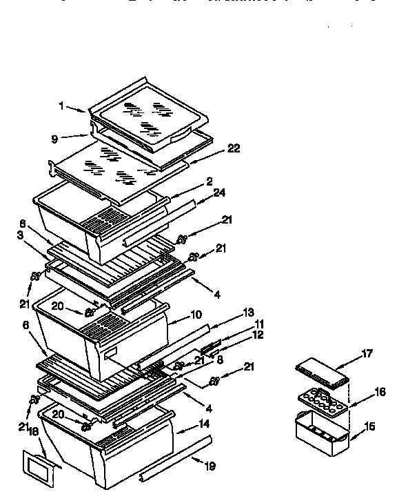 Whirlpool ED22DQXEB04 refrigerator shelf diagram