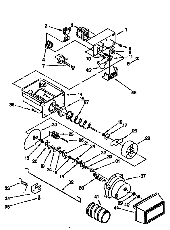 Whirlpool ED22DQXEB04 motor and ice container diagram