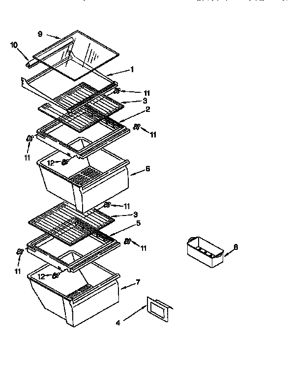 Whirlpool ED25TQXEW01 refrigerator shelf diagram