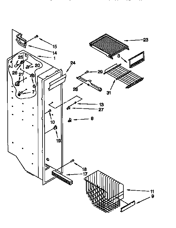 Whirlpool ED25TQXEW01 freezer shelves diagram