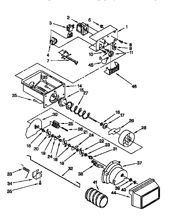 Whirlpool ED25TQXEW01 motor and ice container diagram