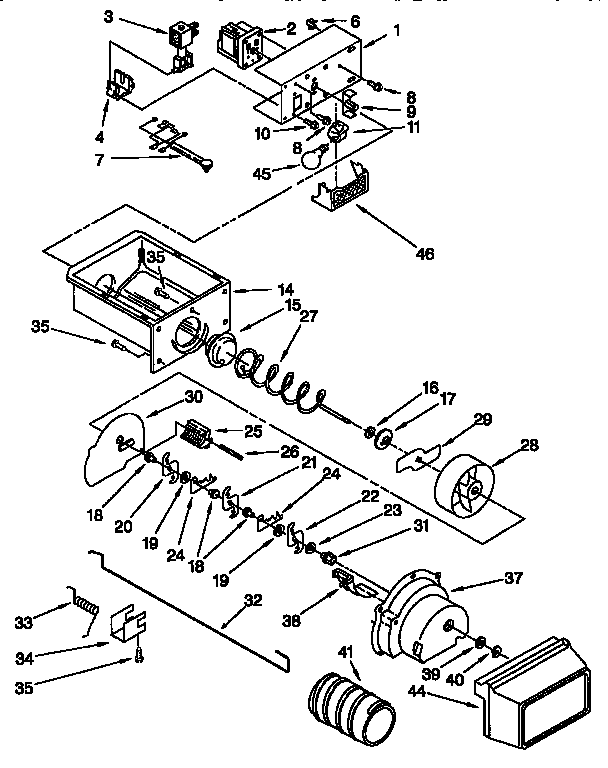 Whirlpool ED27DQXDN04 motor and ice container diagram