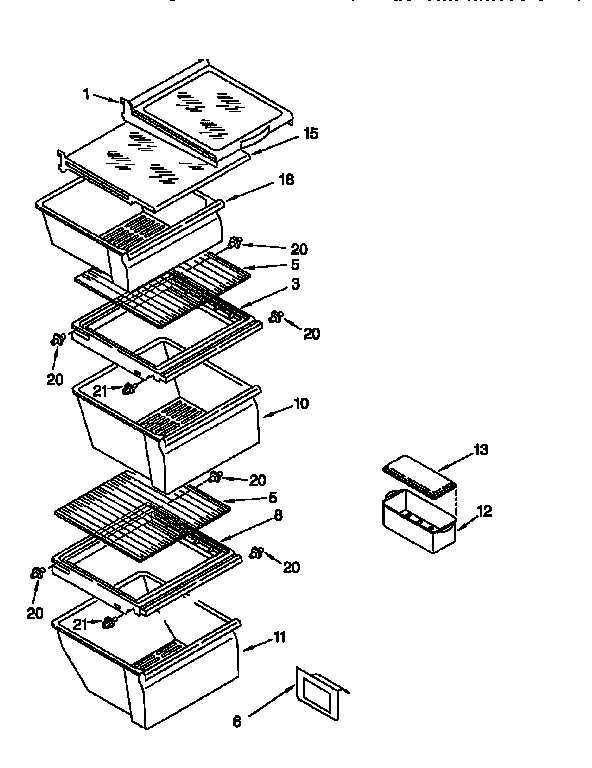 Whirlpool ED22PQXDN05 refrigerator shelf diagram