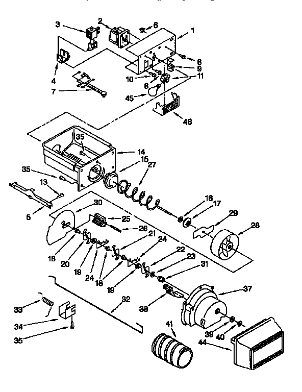 Whirlpool ED22PQXDN05 motor and ice container diagram