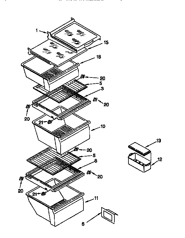 Whirlpool ED25PQXDW04 refrigerator shelf diagram