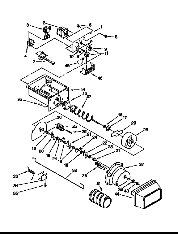 Whirlpool ED25PQXDW04 motor and ice container diagram