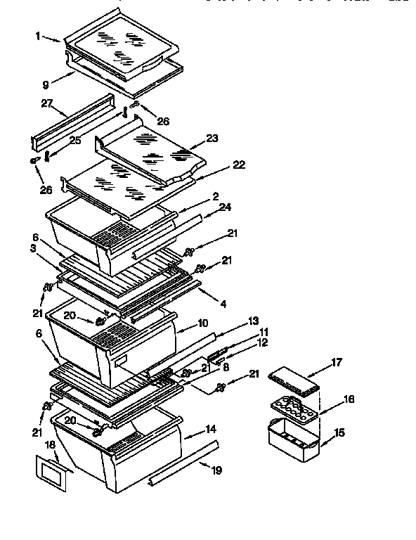 Whirlpool ED25DQXDW06 refrigerator shelf diagram