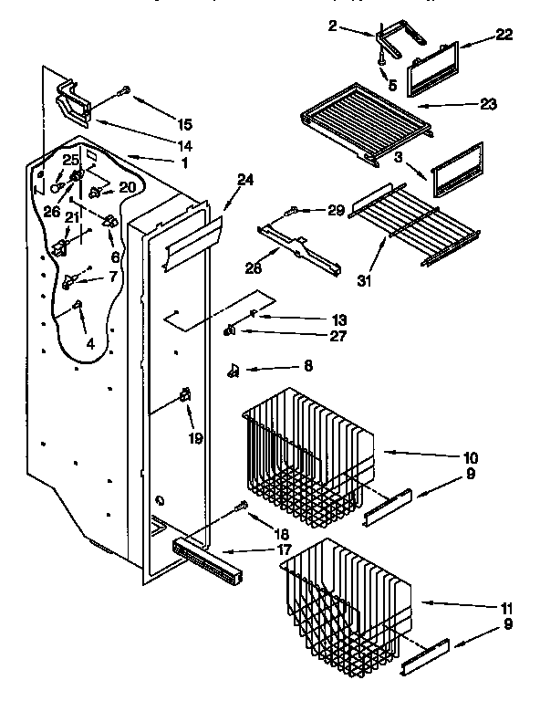 Whirlpool ED25DQXDW06 freezer liner diagram