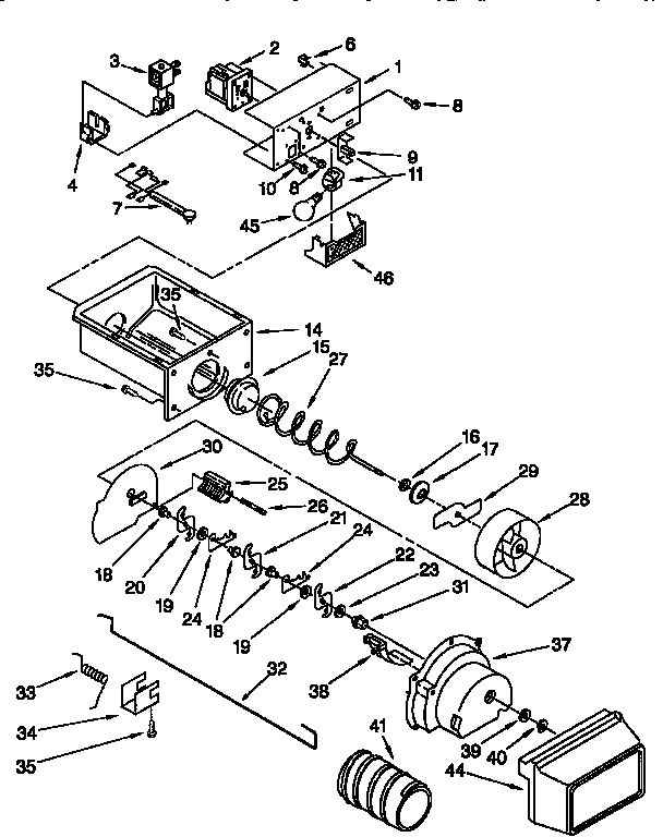 Whirlpool ED25DQXDW06 motor and ice container diagram