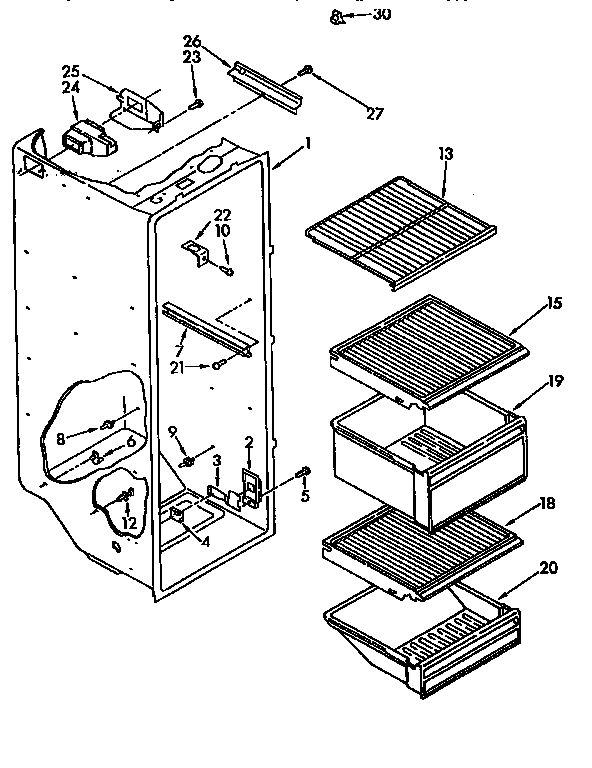 Kenmore 1068490216 refrigerator liner diagram