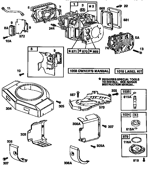 Weed Eater HD19H42A cylinder assembly and blower housing diagram
