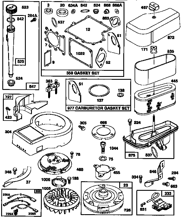 Western Auto 7143A79 flywheel/air cleaner assemblies and gasket set diagram