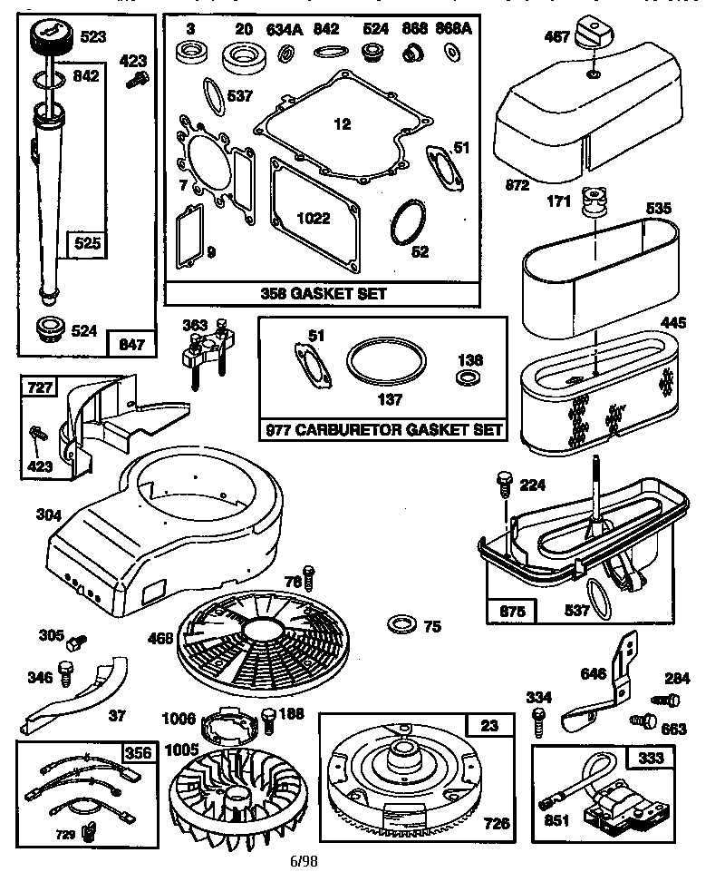 Craftsman 917270643 carburetor/air cleaner assembly and gasket set diagram