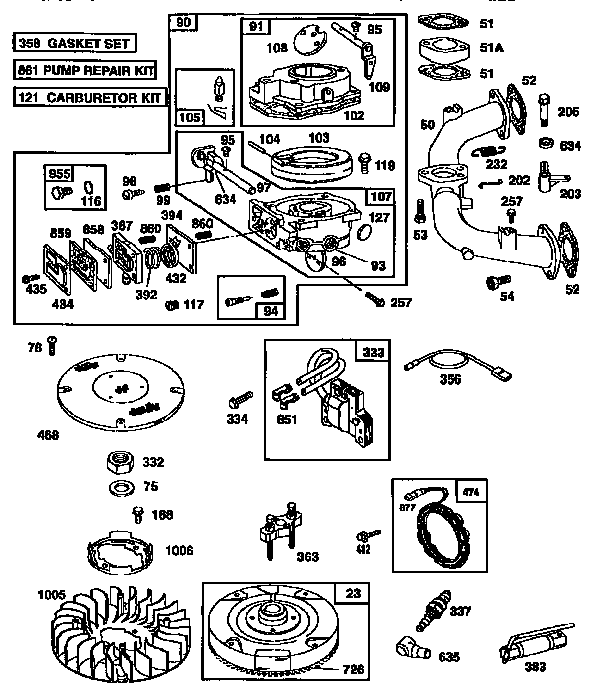Weed Eater 440501 carburetor and flywheel assembly diagram