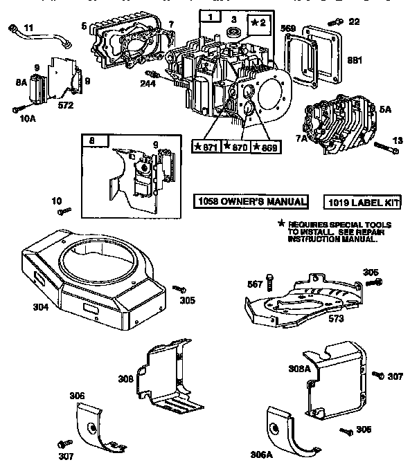 Weed Eater 440501 cylinder assembly and blower housing diagram